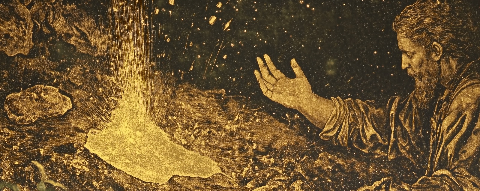 An abstract golden forge being built from light — Chapter 2: The Studio Fund